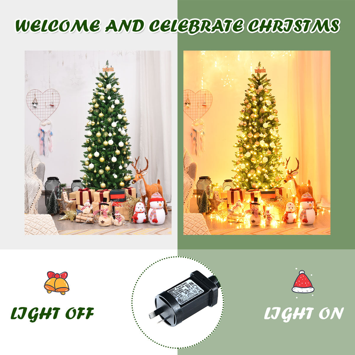 1.5m Slim Pencil Christmas Tree with Warm White Lights and Metal Stand