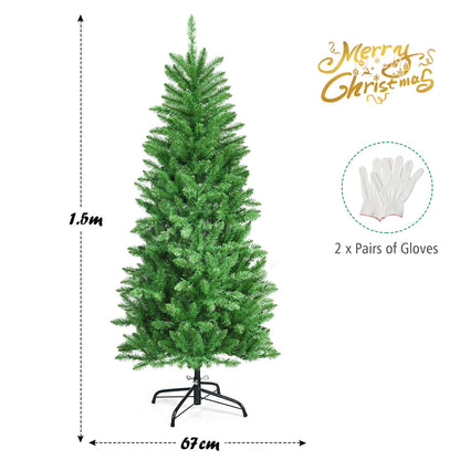 1.5m Slim Pencil Christmas Tree with Warm White Lights and Metal Stand
