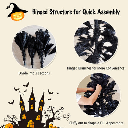 1.8M Black Artificial Halloween Tree with Metal Stand for Indoor/Outdoor Use