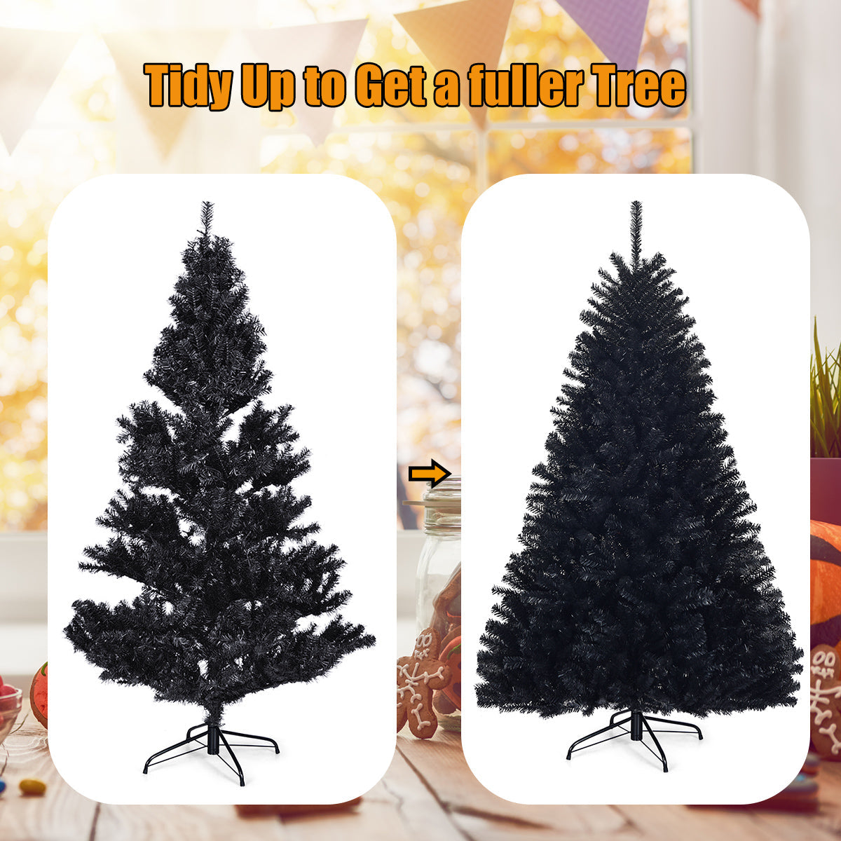 1.8M Black Artificial Halloween Tree with Metal Stand for Indoor/Outdoor Use