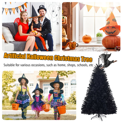 1.8M Black Artificial Halloween Tree with Metal Stand for Indoor/Outdoor Use