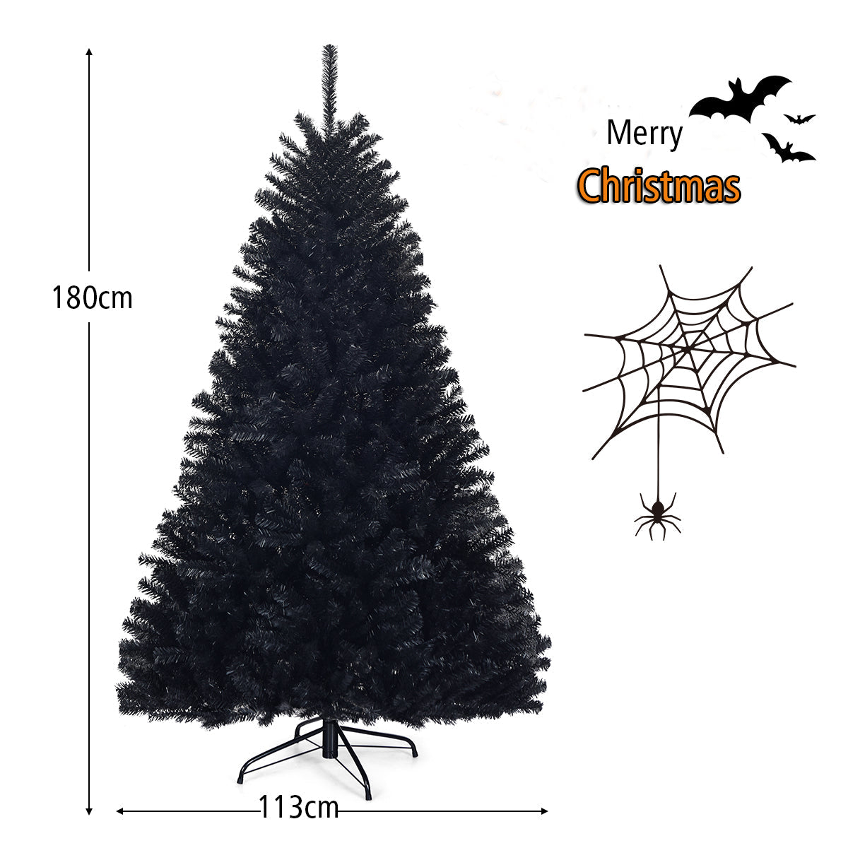 1.8M Black Artificial Halloween Tree with Metal Stand for Indoor/Outdoor Use
