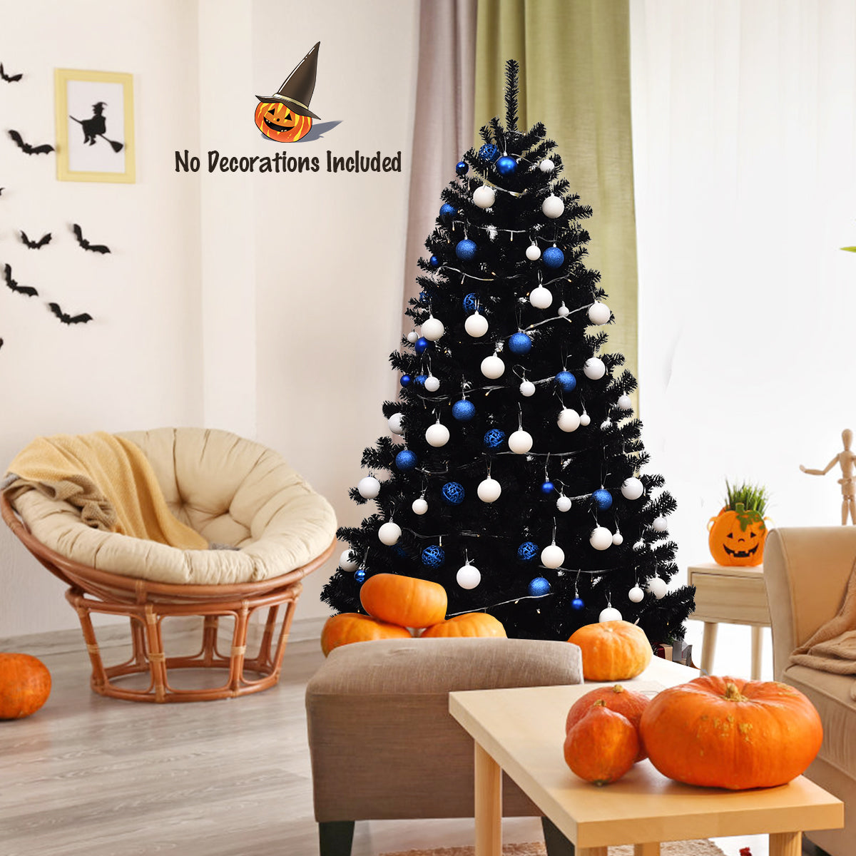 1.8M Black Artificial Halloween Tree with Metal Stand for Indoor/Outdoor Use