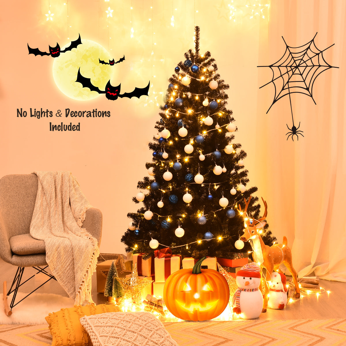 1.8M Black Artificial Halloween Tree with Metal Stand for Indoor/Outdoor Use