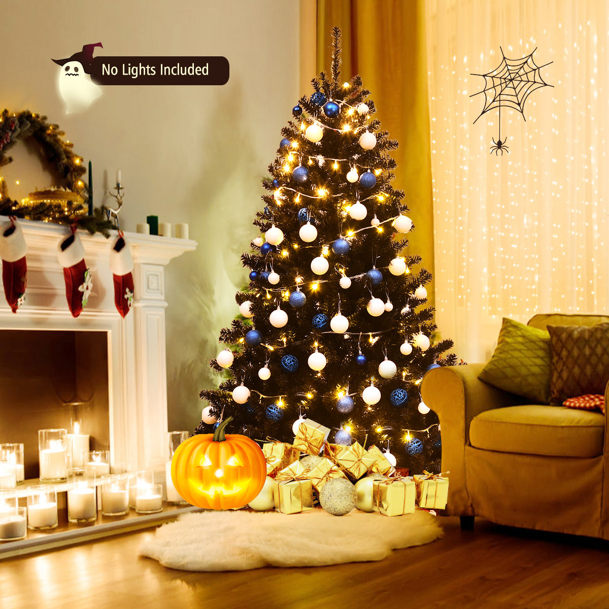 1.8M Black Artificial Halloween Tree with Metal Stand for Indoor/Outdoor Use