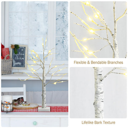 60CM 2PCS Lighted Tabletop Artificial Twig Birch Tree with Warm White LED Lights
