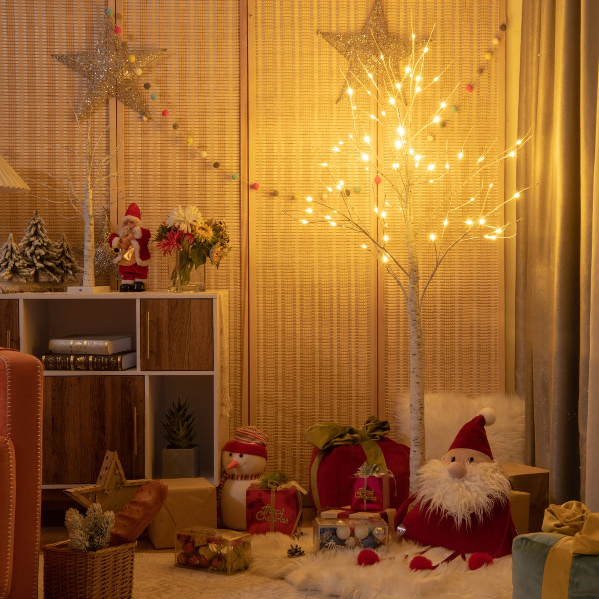 1.5m Artificial Birch Tree with 72 LED Lights – Festive Indoor Decoration