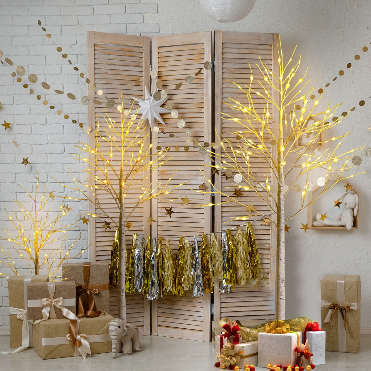 1.5m Artificial Birch Tree with 72 LED Lights – Festive Indoor Decoration