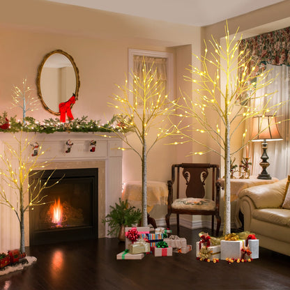 1.5m Artificial Birch Tree with 72 LED Lights – Festive Indoor Decoration
