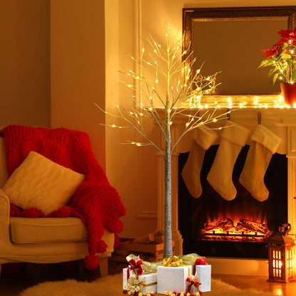 1.5m Artificial Birch Tree with 72 LED Lights – Festive Indoor Decoration