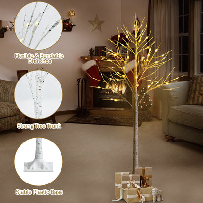 1.5m Artificial Birch Tree with 72 LED Lights – Festive Indoor Decoration
