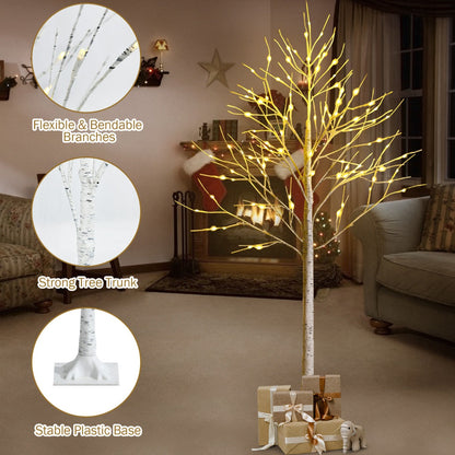 1.8m Artificial Birch Tree with 96 LED Lights for Festive Home Decor