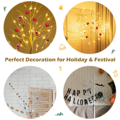 1.8m Artificial Birch Tree with 96 LED Lights for Festive Home Decor