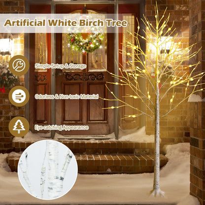 1.8m Artificial Birch Tree with 96 LED Lights for Festive Home Decor