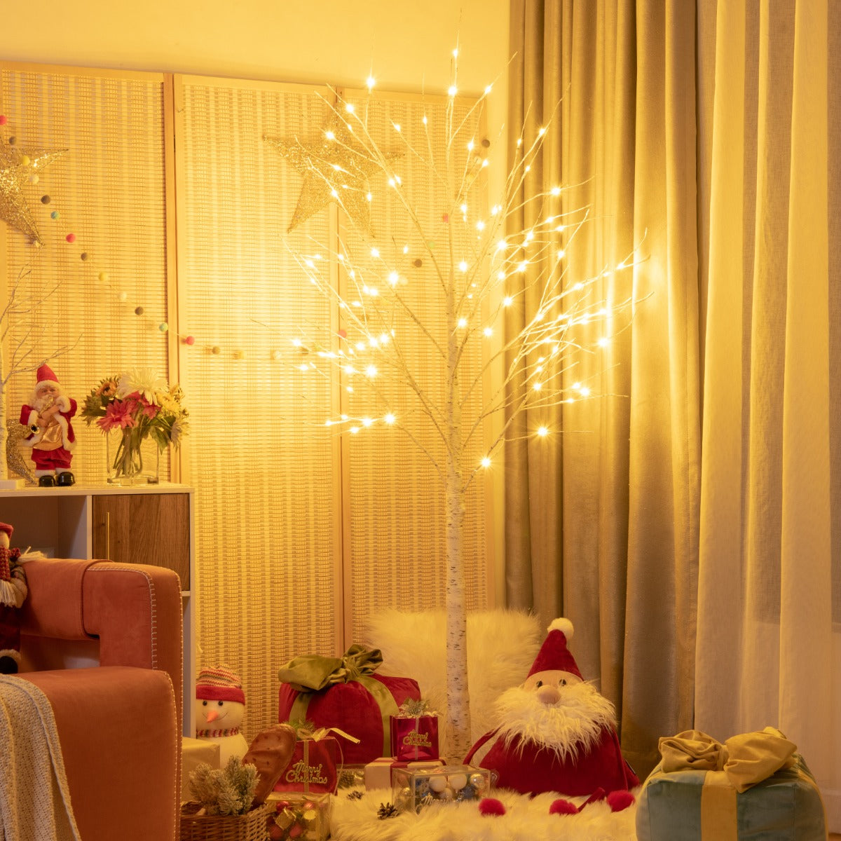 1.8m Artificial Birch Tree with 96 LED Lights for Festive Home Decor