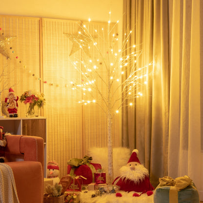 1.8m Artificial Birch Tree with 96 LED Lights for Festive Home Decor