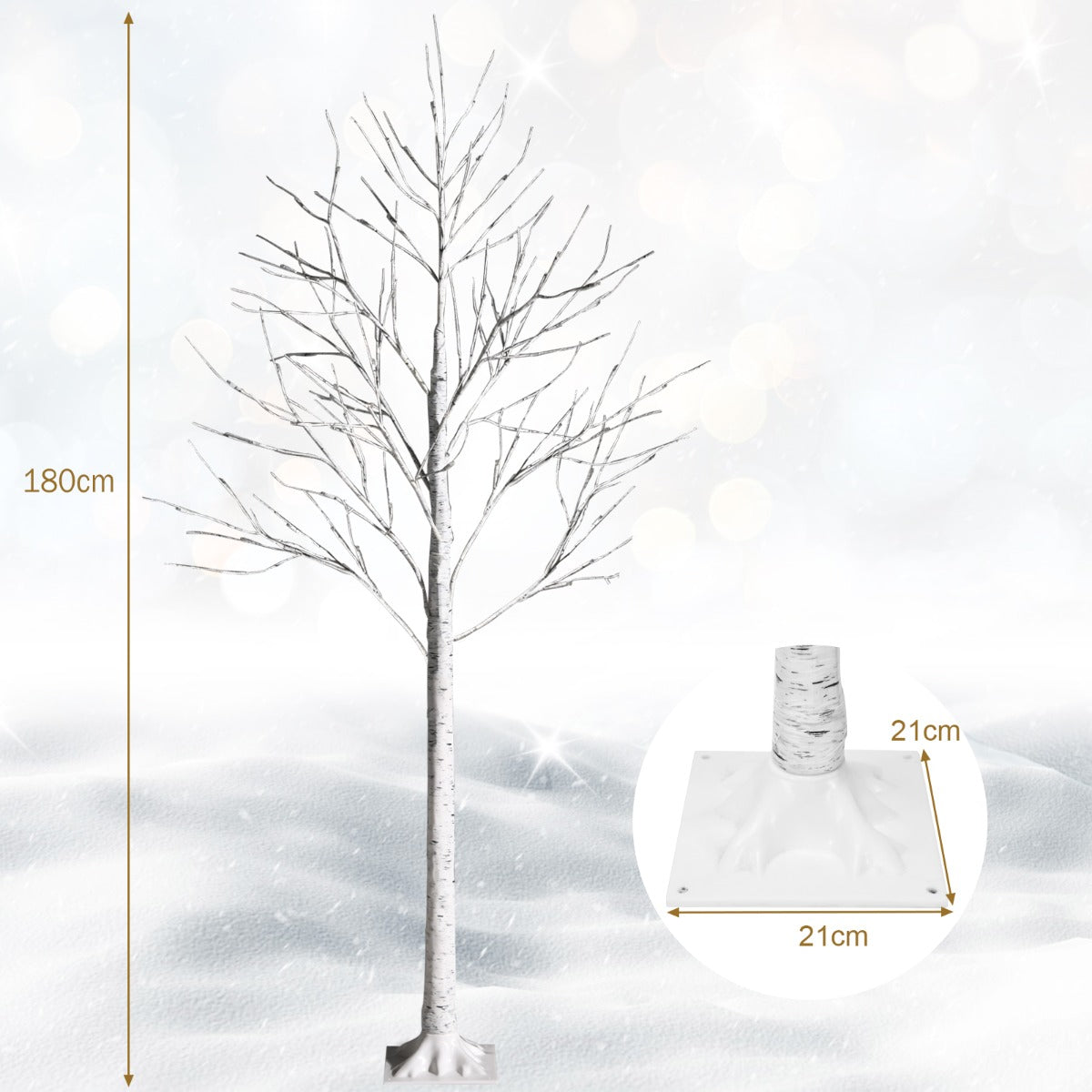 1.8m Artificial Birch Tree with 96 LED Lights for Festive Home Decor