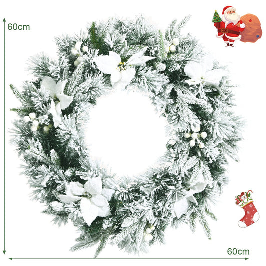0.6M Pre-Lit Christmas Wreath with 50 LEDs & Lifelike Flowers for Decoration