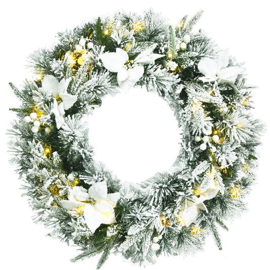 0.6M Pre-Lit Christmas Wreath with 50 LEDs & Lifelike Flowers for Decoration