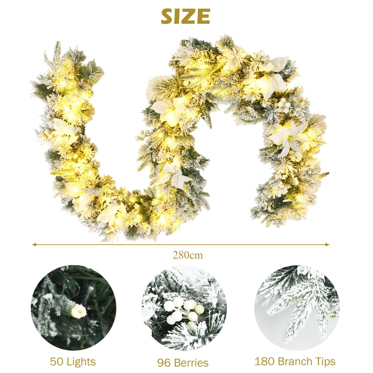 Costway 2.8 M Pre-Lit Flocked Christmas Garland & 60 cm Christmas Wreath
