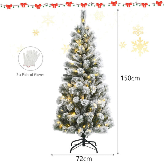 1.5M Pre-lit Snow Flocked Christmas Tree with 9 Lighting Modes & Remote Control
