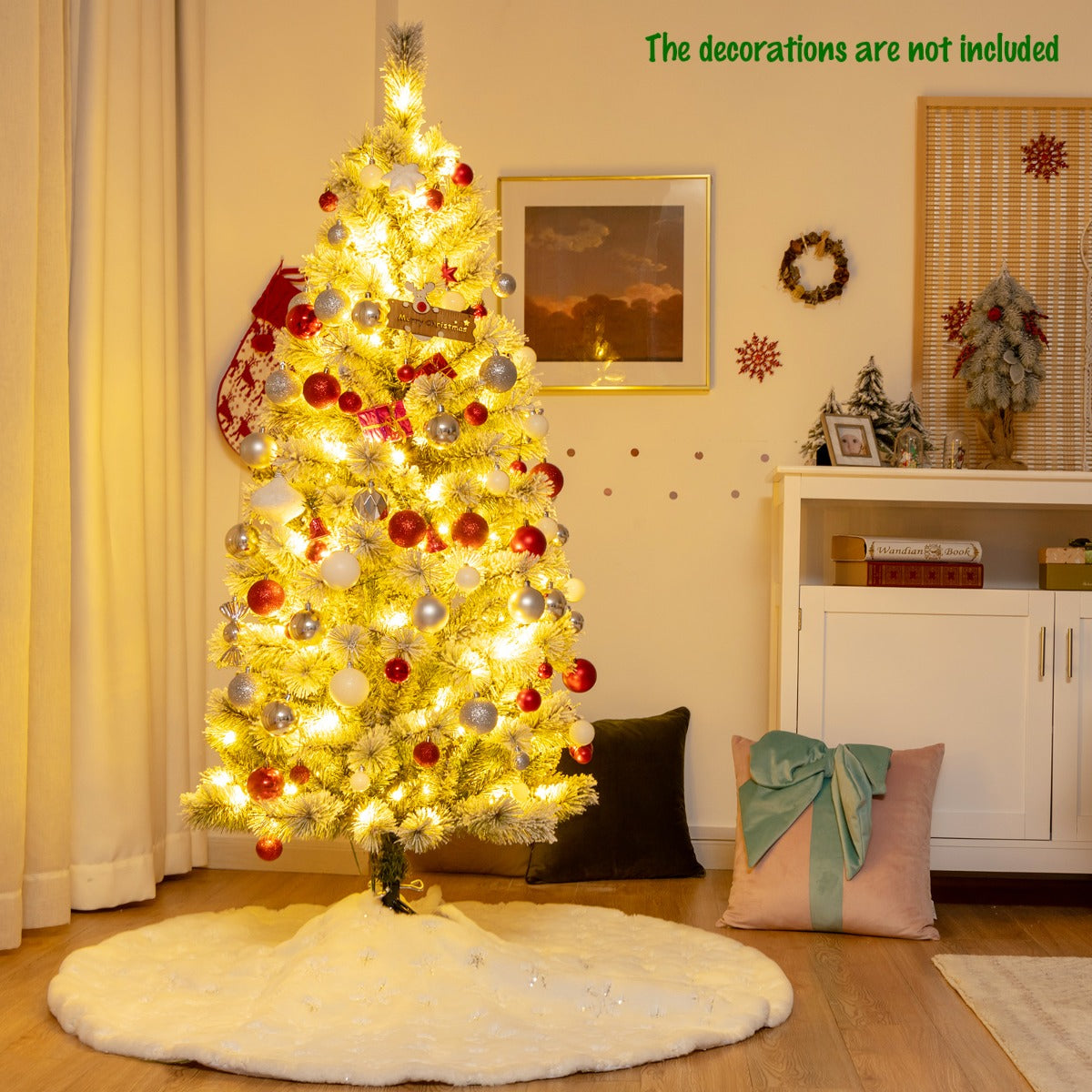 1.5M Pre-lit Snow Flocked Christmas Tree with 9 Lighting Modes & Remote Control