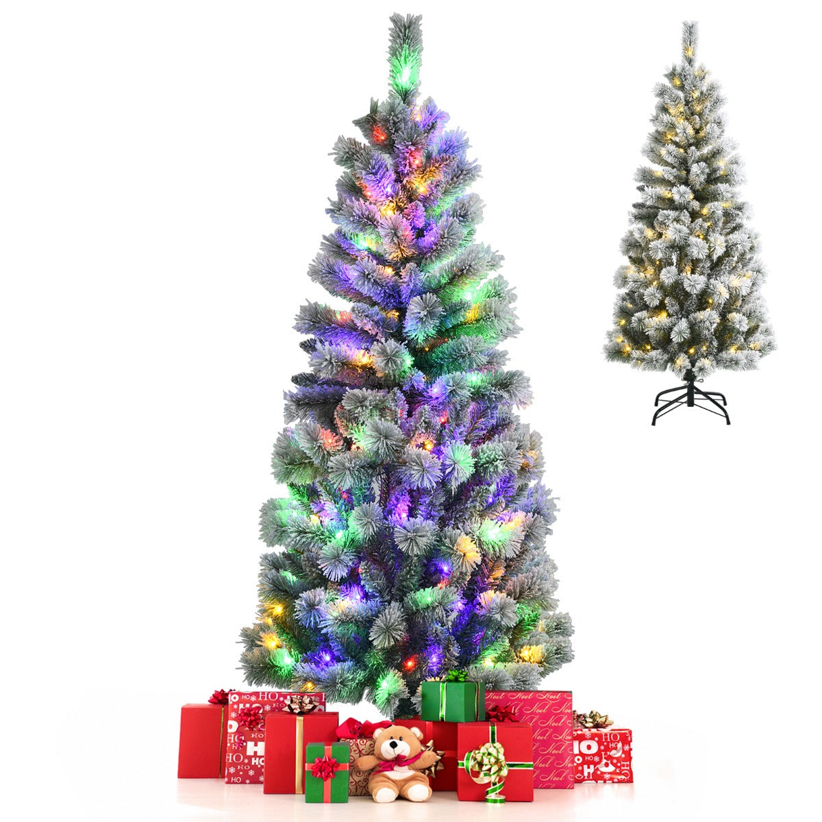 1.5M Pre-lit Snow Flocked Christmas Tree with 9 Lighting Modes & Remote Control
