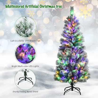 1.5M Pre-lit Snow Flocked Christmas Tree with 9 Lighting Modes & Remote Control