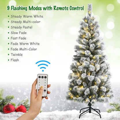 1.5M Pre-lit Snow Flocked Christmas Tree with 9 Lighting Modes & Remote Control