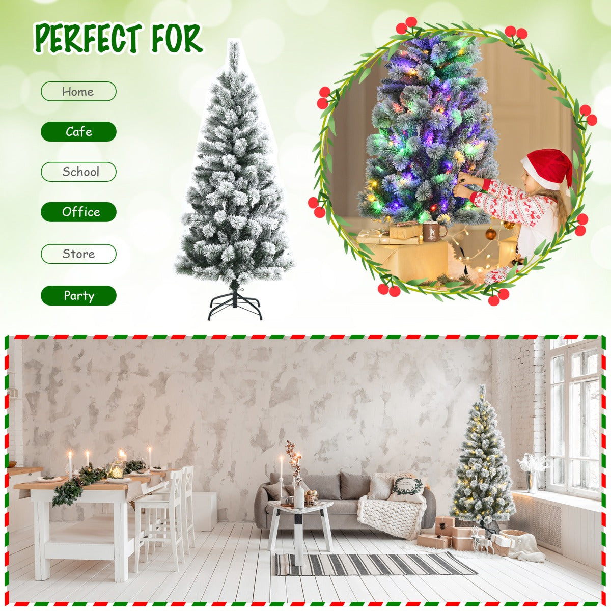 1.5M Pre-lit Snow Flocked Christmas Tree with 9 Lighting Modes & Remote Control