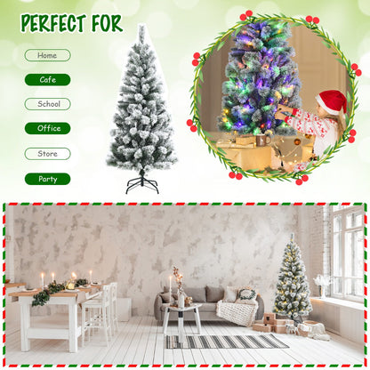 1.5M Pre-lit Snow Flocked Christmas Tree with 9 Lighting Modes & Remote Control