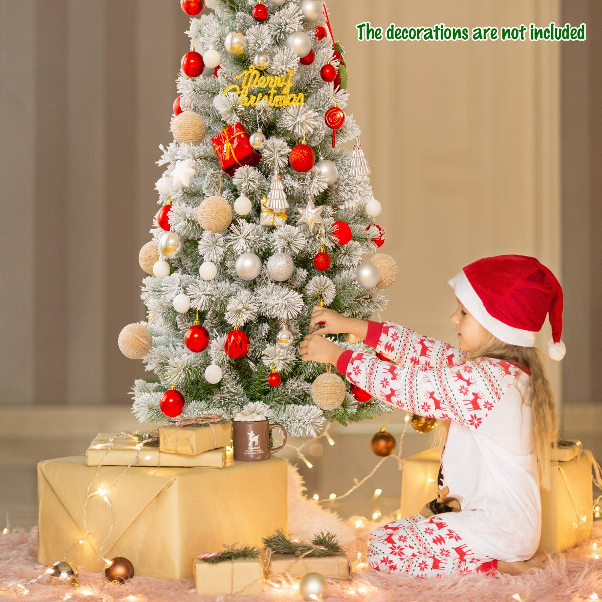 1.5M Pre-lit Snow Flocked Christmas Tree with 9 Lighting Modes & Remote Control