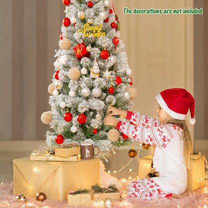 1.5M Pre-lit Snow Flocked Christmas Tree with 9 Lighting Modes & Remote Control