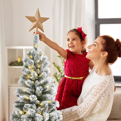 1.8M Pre-lit Snow Flocked Christmas Tree with Remote and Colorful LED Lights