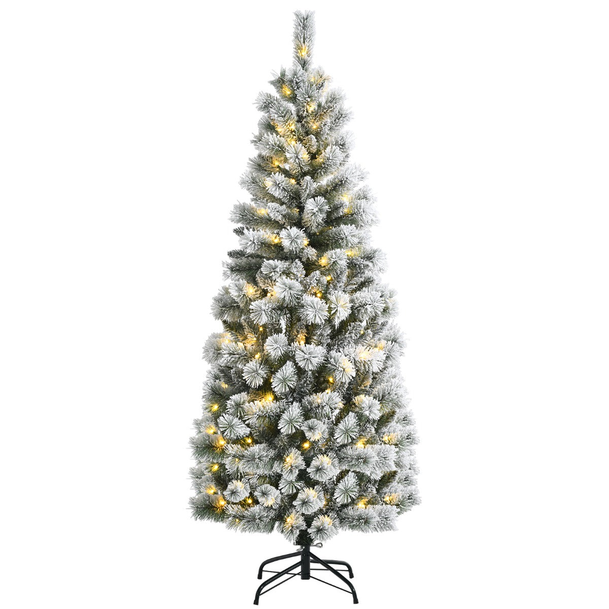 1.8M Pre-lit Snow Flocked Christmas Tree with Remote and Colorful LED Lights