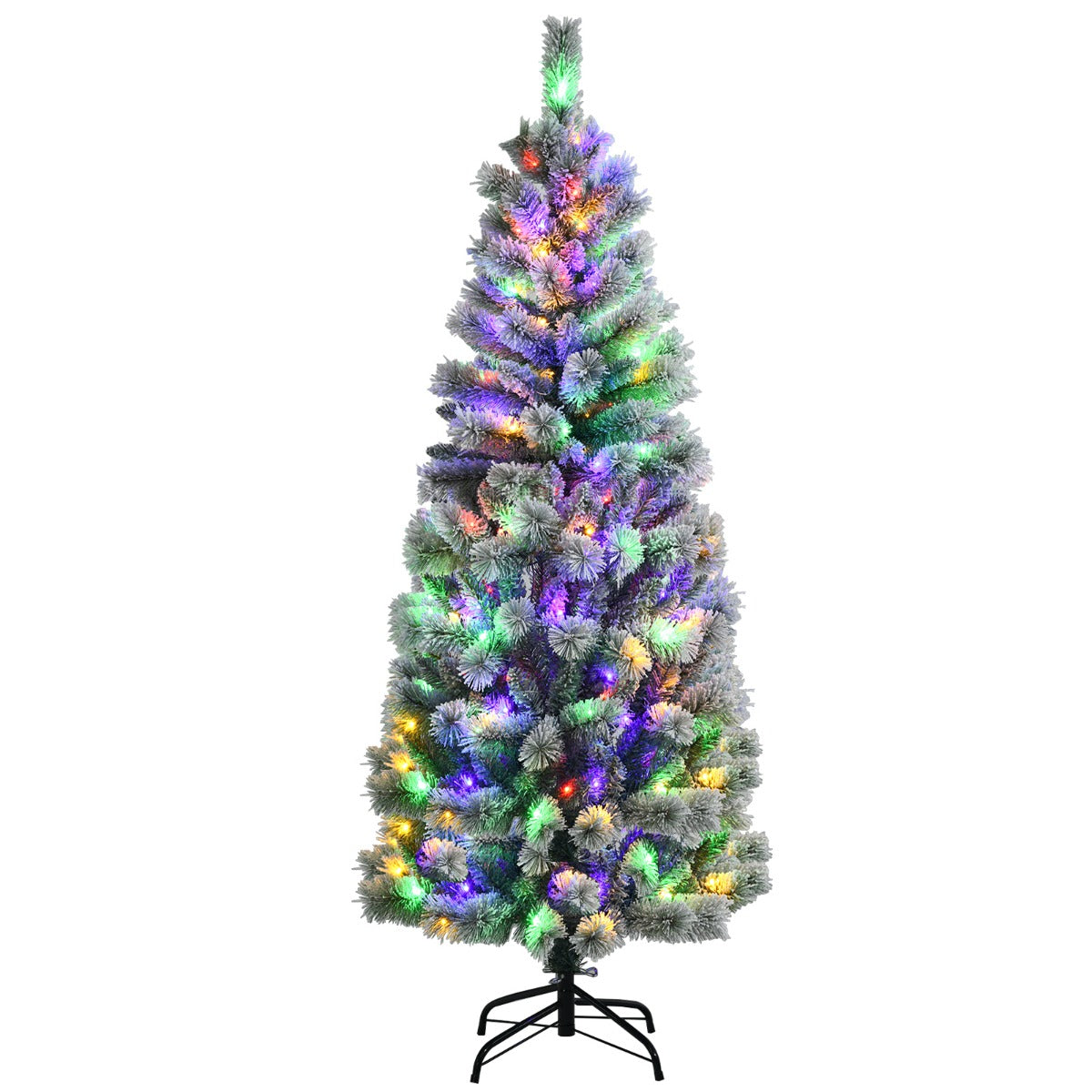 1.8M Pre-lit Snow Flocked Christmas Tree with Remote and Colorful LED Lights
