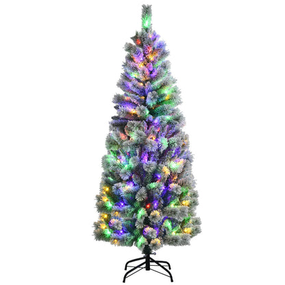 1.8M Pre-lit Snow Flocked Christmas Tree with Remote and Colorful LED Lights