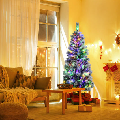 1.8M Pre-lit Snow Flocked Christmas Tree with Remote and Colorful LED Lights