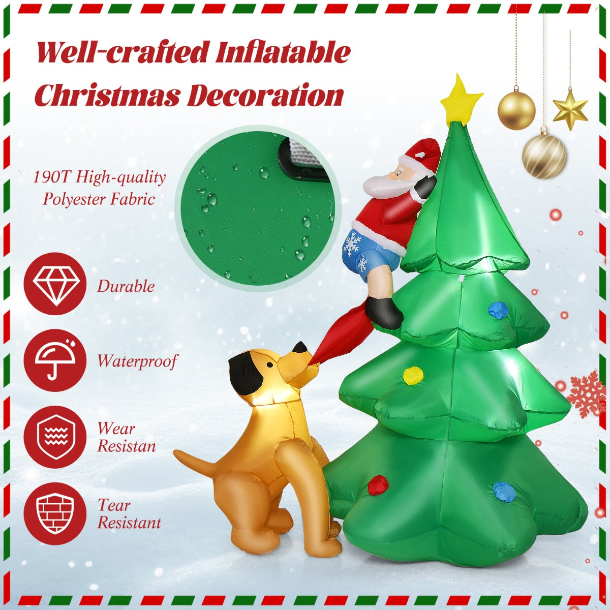 Costway 190cm Santa Claus Climbing Tree with Built-in LED Lights for Indoor/Outdoor