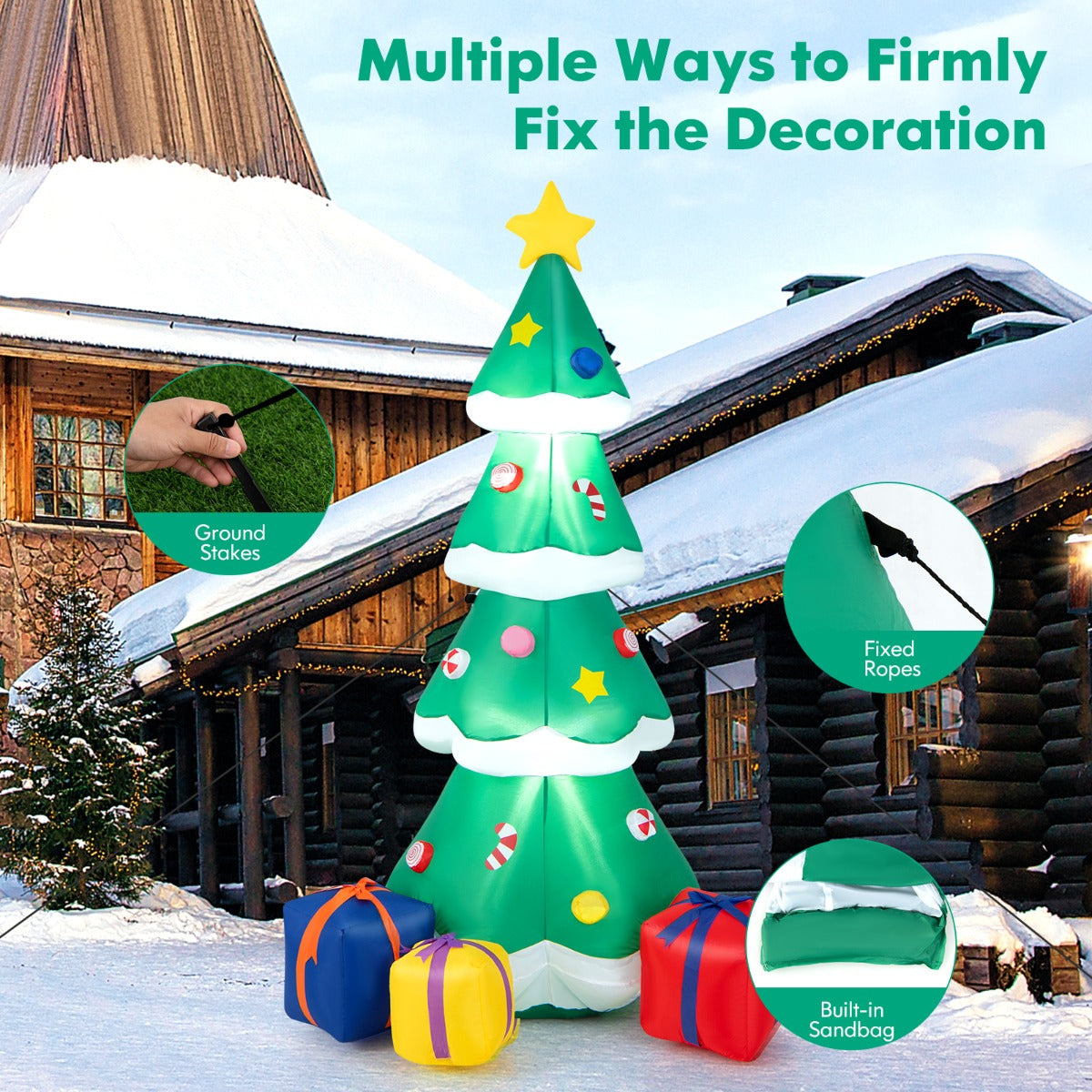 Costway 180CM Inflatable Christmas Tree with Gift Boxes & LED Light