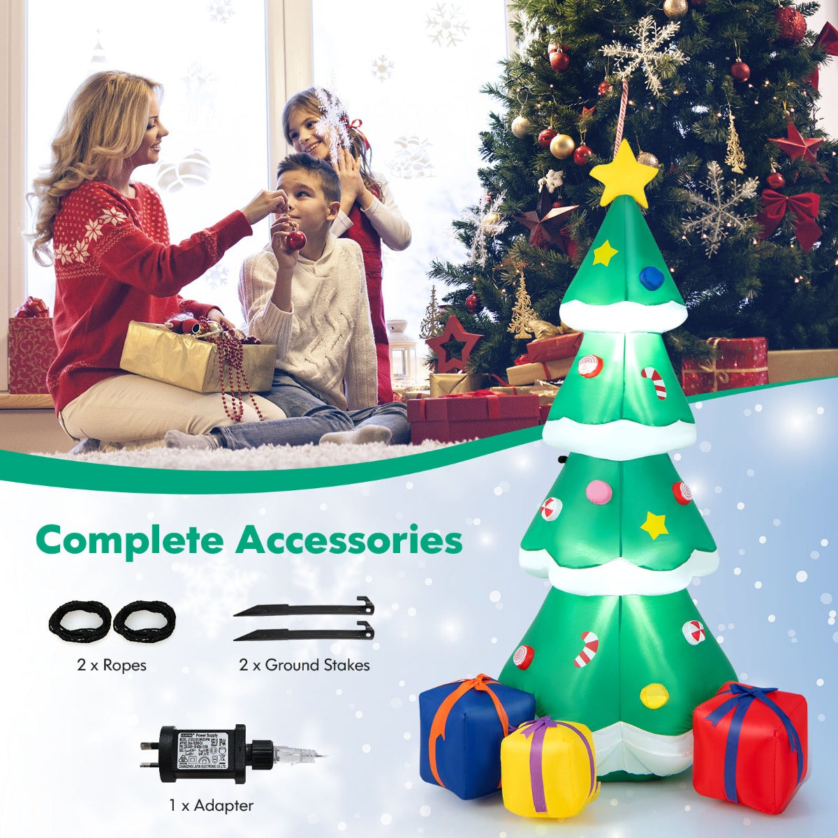 Costway 180CM Inflatable Christmas Tree with Gift Boxes & LED Light