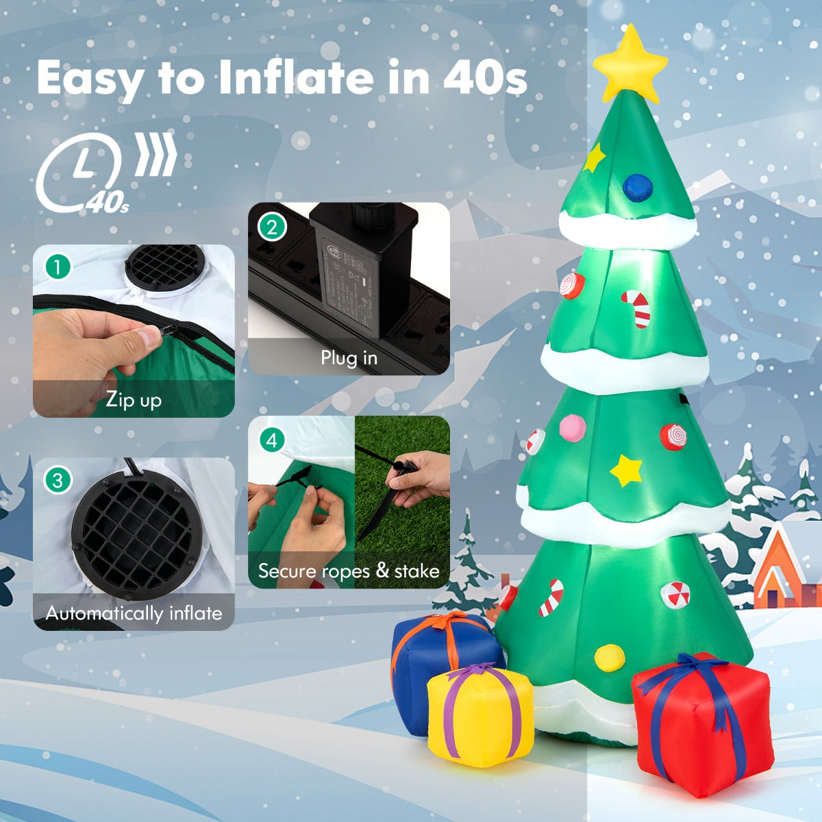 Costway 180CM Inflatable Christmas Tree with Gift Boxes & LED Light