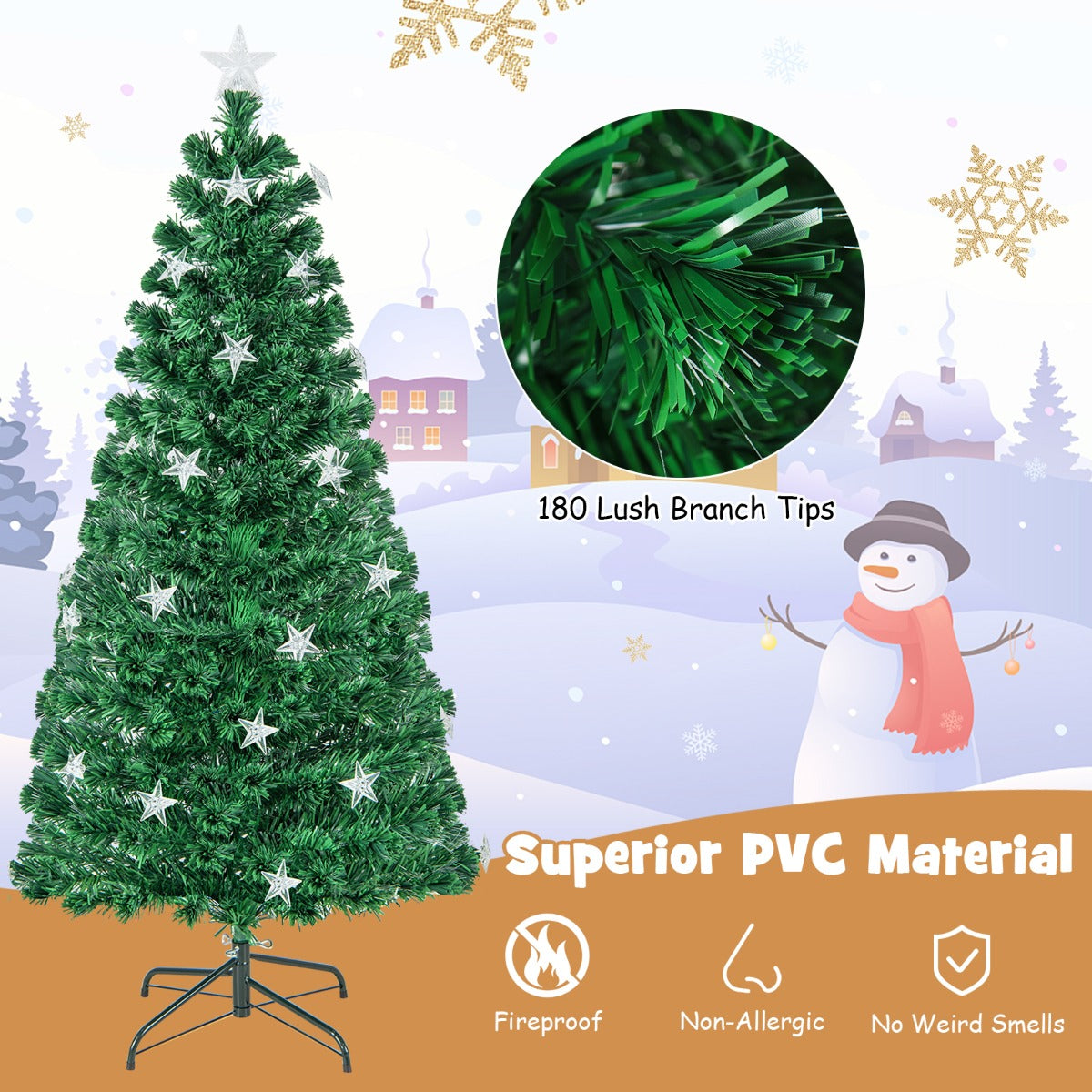 Costway 150CM/180CM Pre-Lit Christmas Tree with 8 Lighting Modes-1.5M