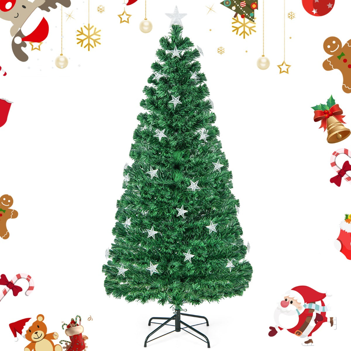 Costway 150CM/180CM Pre-Lit Christmas Tree with 8 Lighting Modes-1.8M