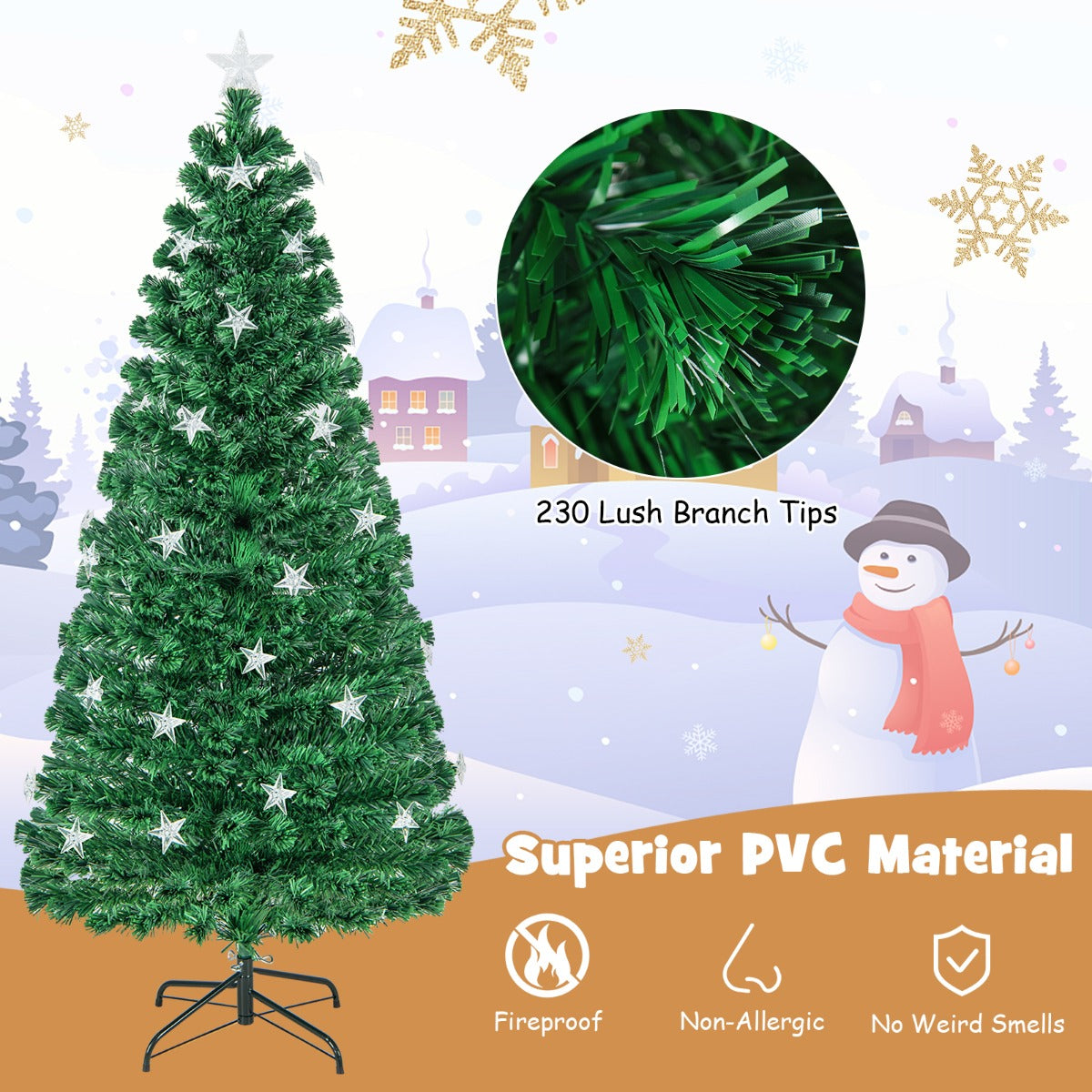 Costway 150CM/180CM Pre-Lit Christmas Tree with 8 Lighting Modes-1.8M