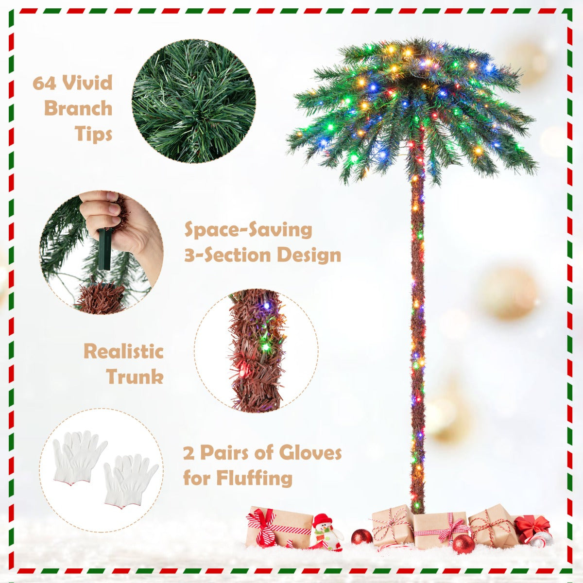 1.8m Artificial Palm Tree with 210 LED Lights and 64 PVC Tips for Festive Decor