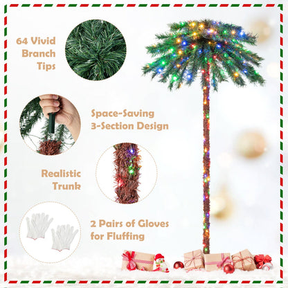 1.8m Artificial Palm Tree with 210 LED Lights and 64 PVC Tips for Festive Decor