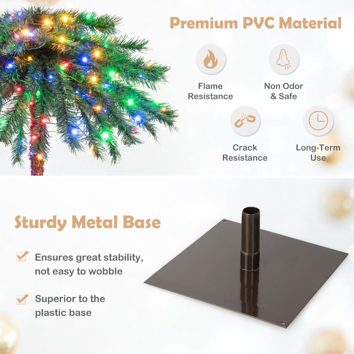 1.8m Artificial Palm Tree with 210 LED Lights and 64 PVC Tips for Festive Decor
