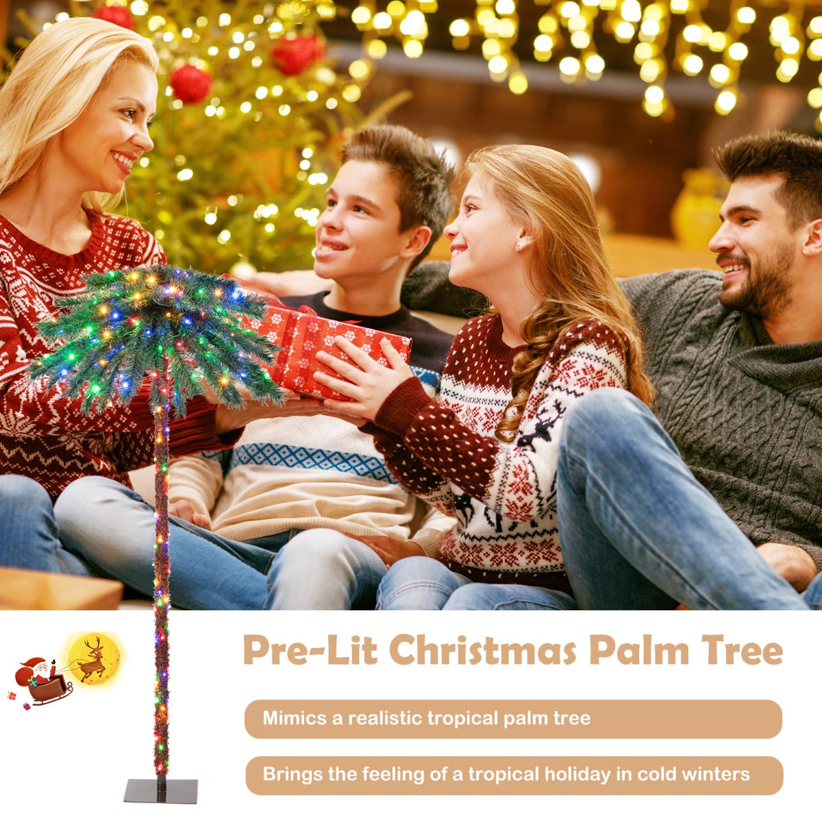 1.8m Artificial Palm Tree with 210 LED Lights and 64 PVC Tips for Festive Decor