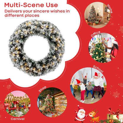 1.8 M Artificial Christmas Tree with Metal Stand and 61CM Flocked Christmas Wreath for Festivals